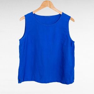 VINTAGE | Royal Blue Linen Blend Aesthetic Sleeveless Tank Top Shell